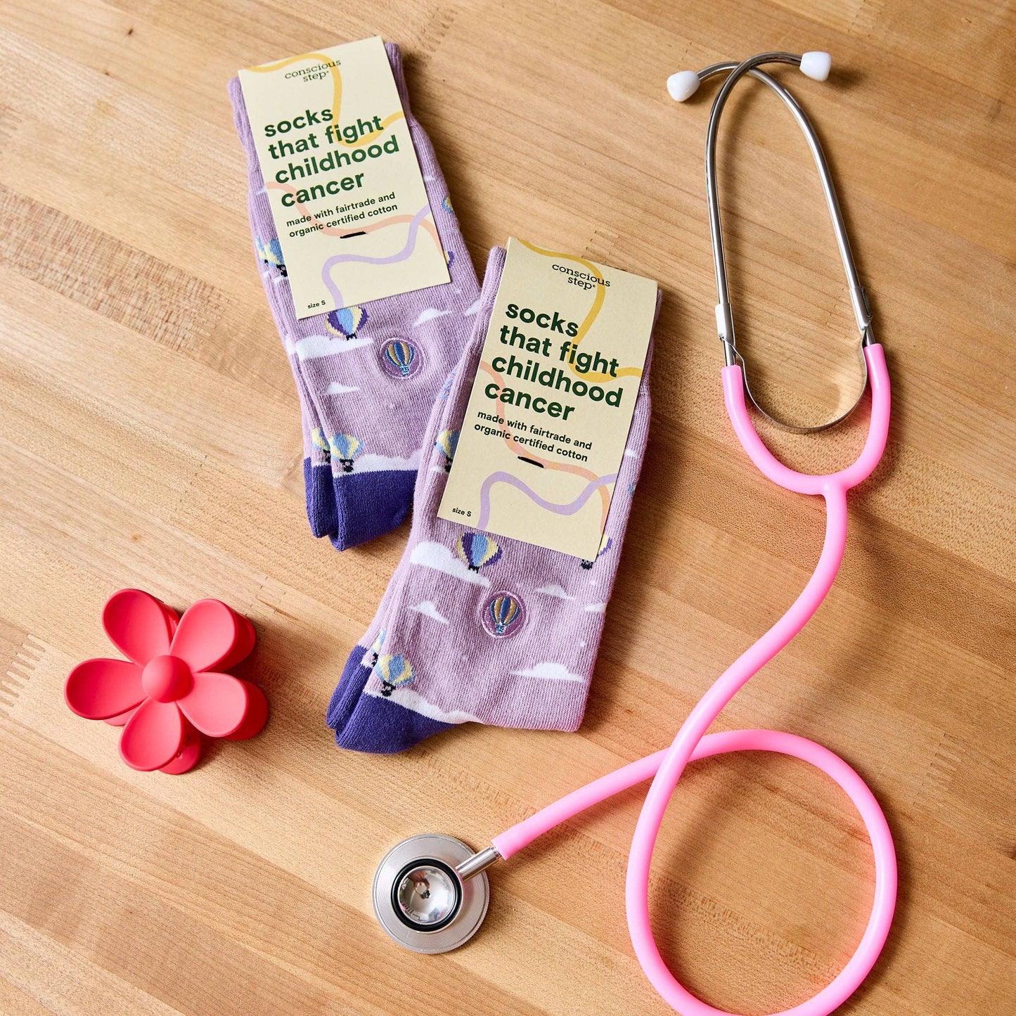 Socks that Fight Childhood Cancer (Purple Hot Air Balloons): Medium