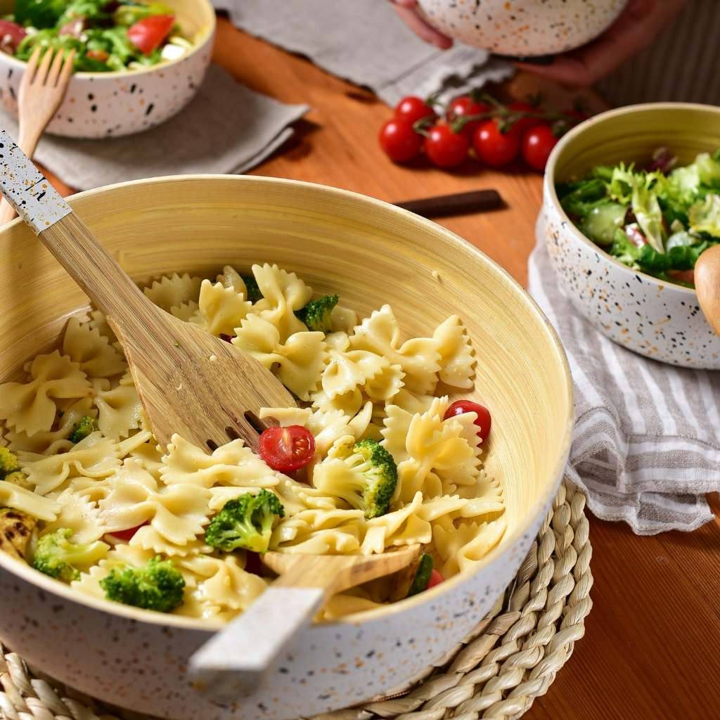 Bamboo Salad Server Set | Wooden Salad Tongs (Spoon & Fork): White