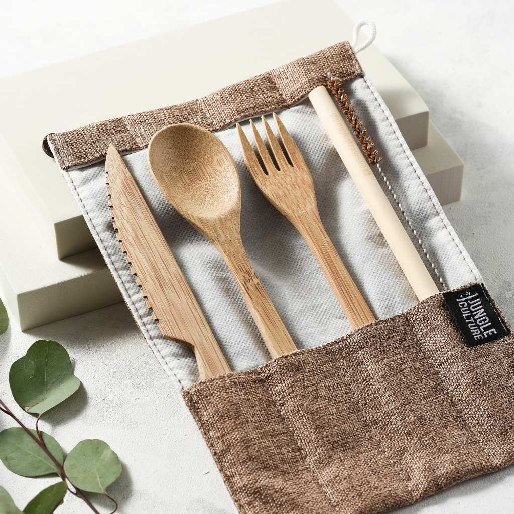 Handmade Bamboo Eco-Friendly Cutlery Set in Brown