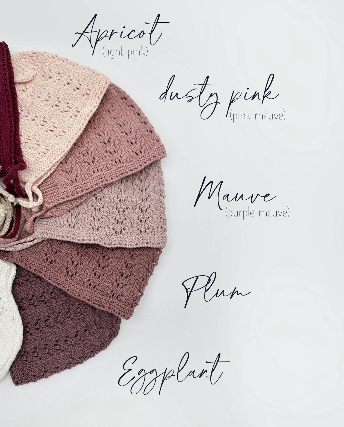 0-3m Baby Knit Bonnet Cotton lace Hat| Jamie: Eggplant