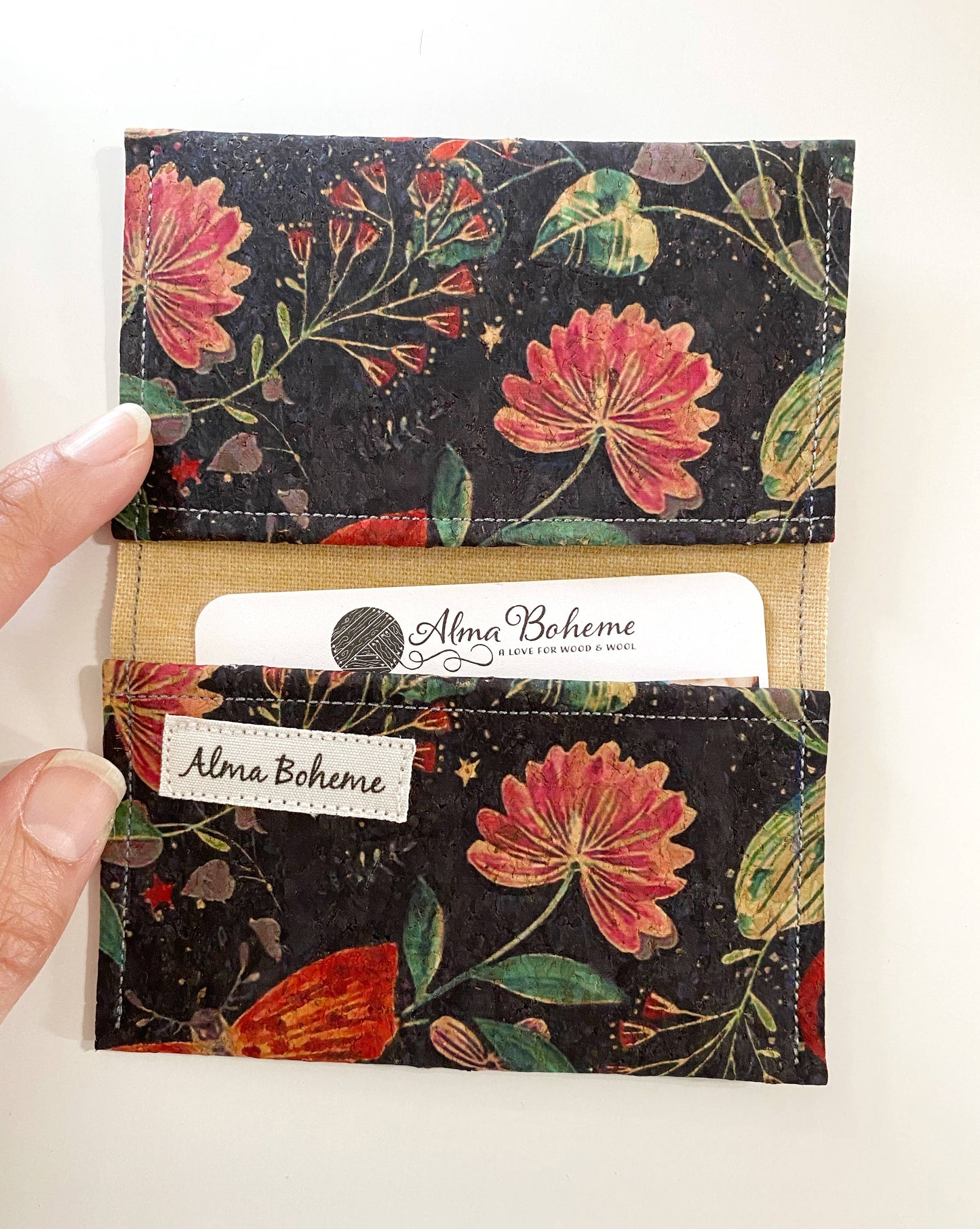 Cork Bifold Wallet / Card Holder - Nature prints: Spring blooms