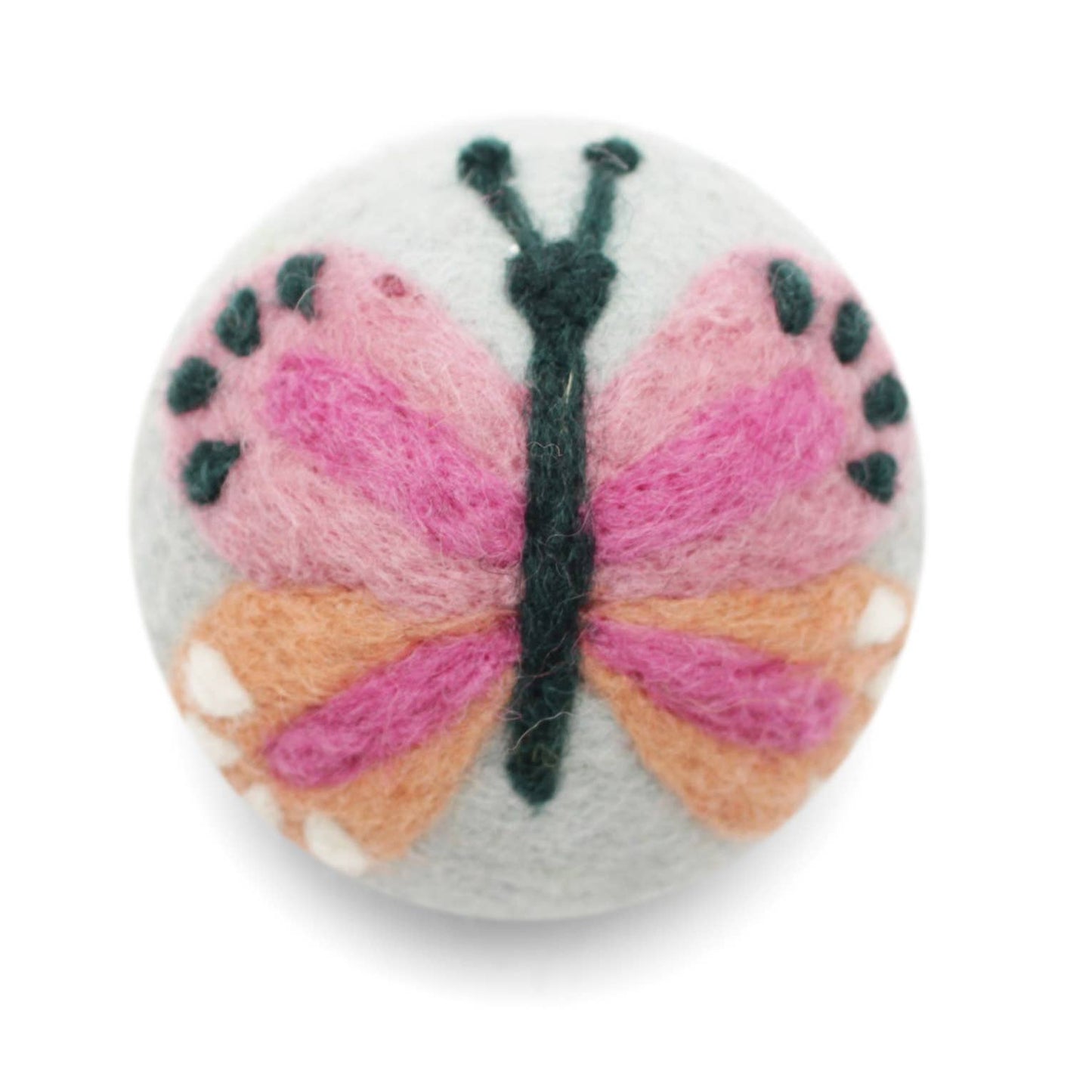 Bugs: (Butterfly's, Lady Bug) Wool Dryer Balls : Yellow/Pink Butterfly