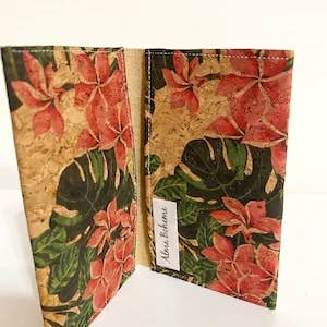 Cork Bifold Wallet / Card Holder - Nature prints: Moth on navy