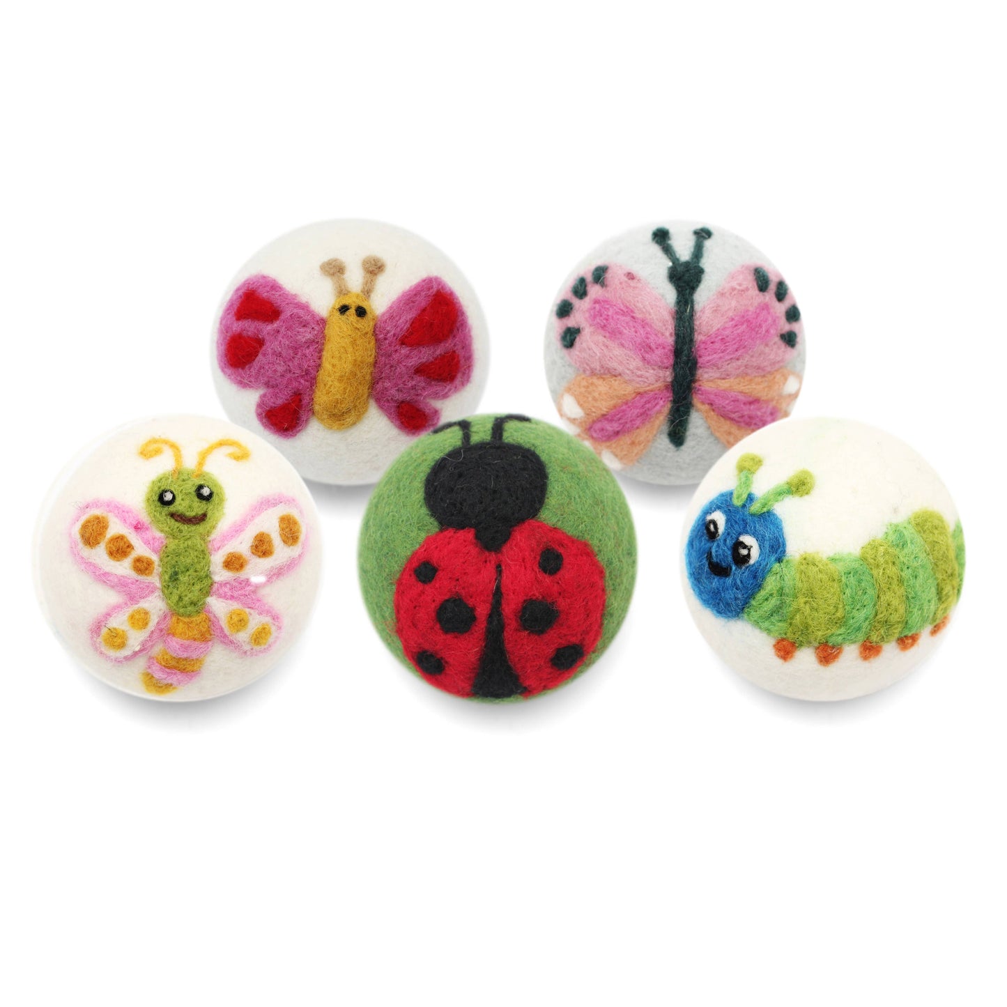 Bugs: (Butterfly's, Lady Bug) Wool Dryer Balls : Yellow/Pink Butterfly