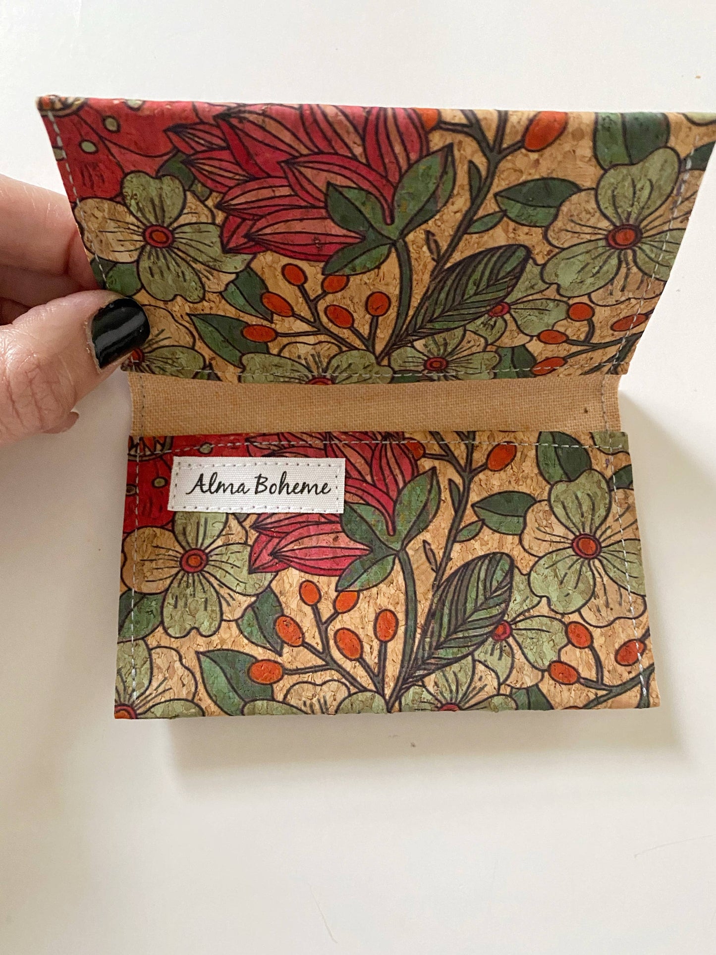 Cork Bifold Wallet / Card Holder - Nature prints: Moth on navy