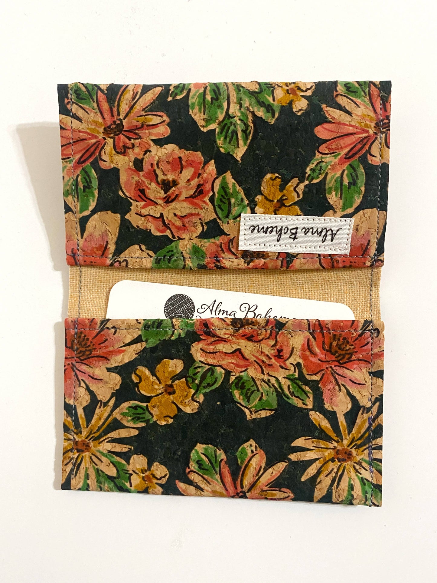 Cork Bifold Wallet / Card Holder - Nature prints: Moth on navy
