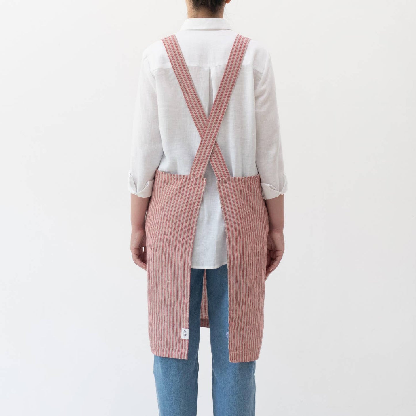 Red Natural Stripes Linen Crossback Apron
