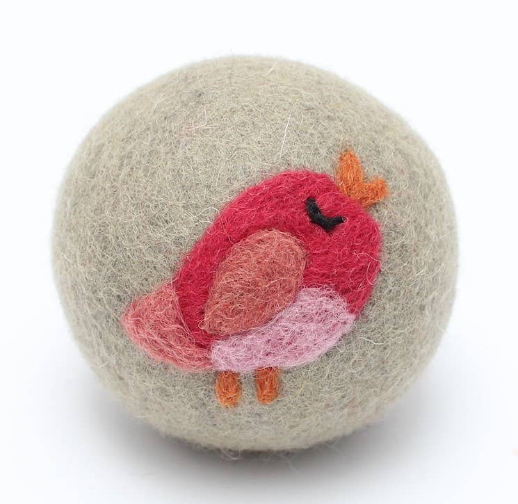 Birds: Eco Wool Dryer Balls Fair Trade: White Bird (Blue Ball)