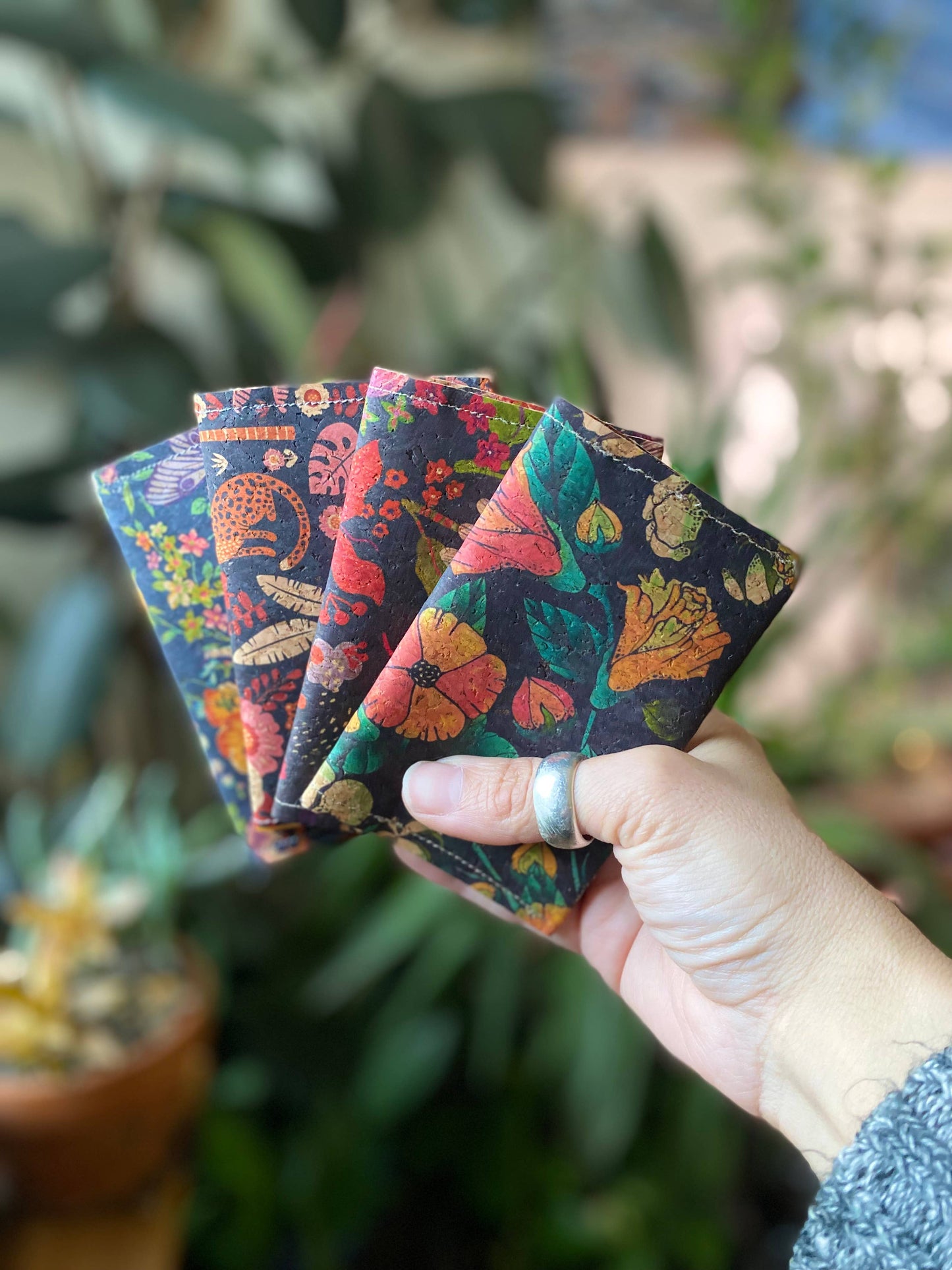 Cork Bifold Wallet / Card Holder - Nature prints: Spring blooms