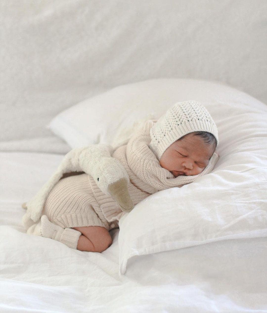 3-6m Baby Knit Bonnet Cotton Gender Neutral Hat | Jordan: Cream