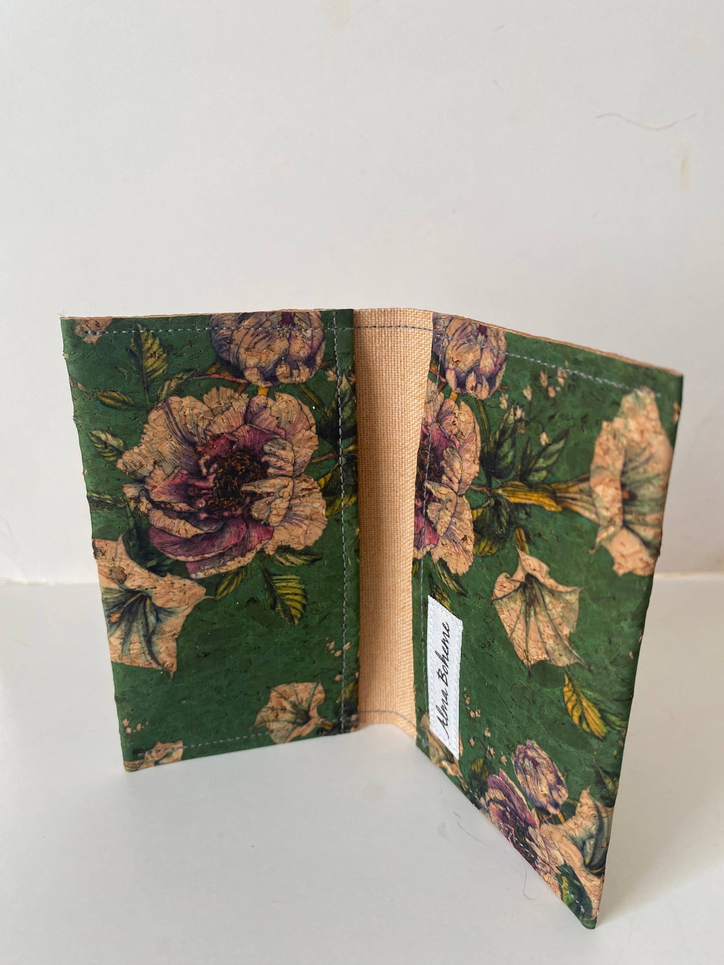 Cork Bifold Wallet / Card Holder - Nature prints: Moth on navy