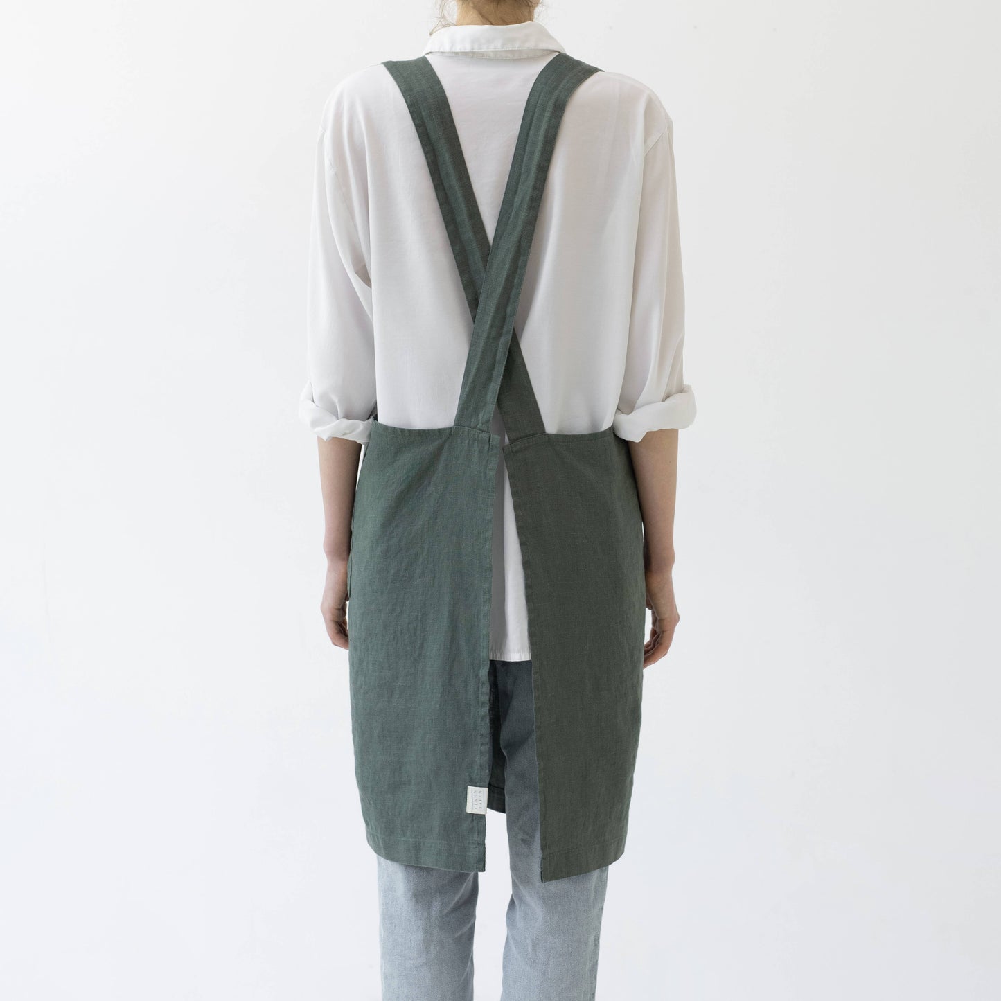 Forest Green Linen Crossback Apron