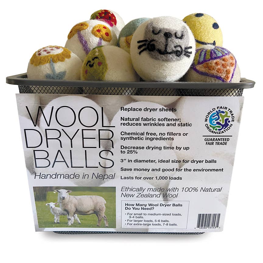 Birds: Eco Wool Dryer Balls Fair Trade: White Bird (Blue Ball)