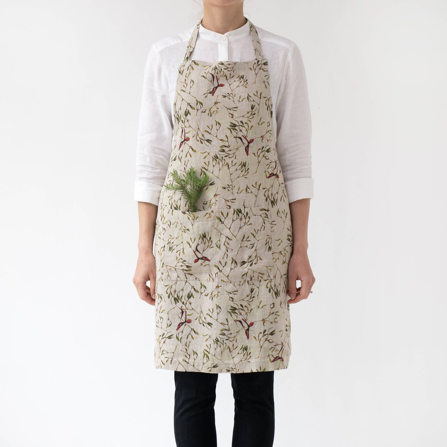 Mistletoe on Natural Linen Daily Apron