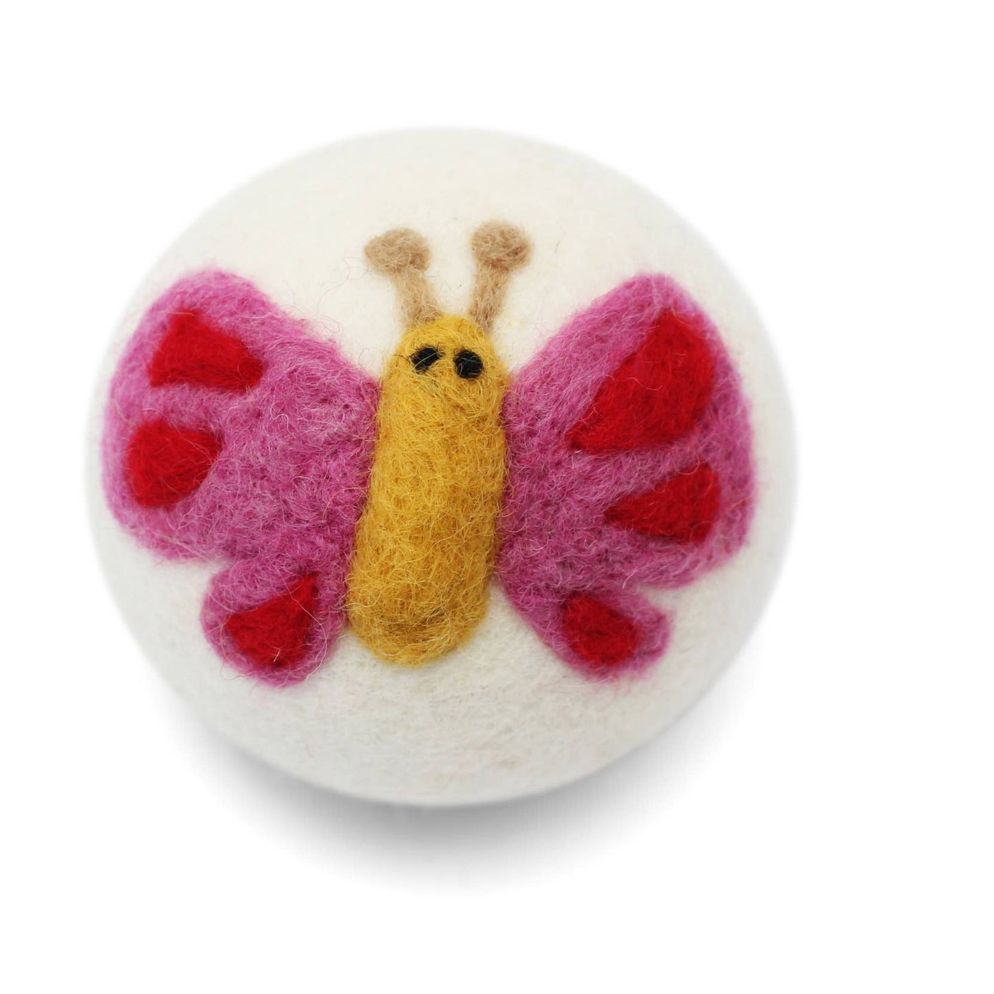 Bugs: (Butterfly's, Lady Bug) Wool Dryer Balls : Yellow/Pink Butterfly