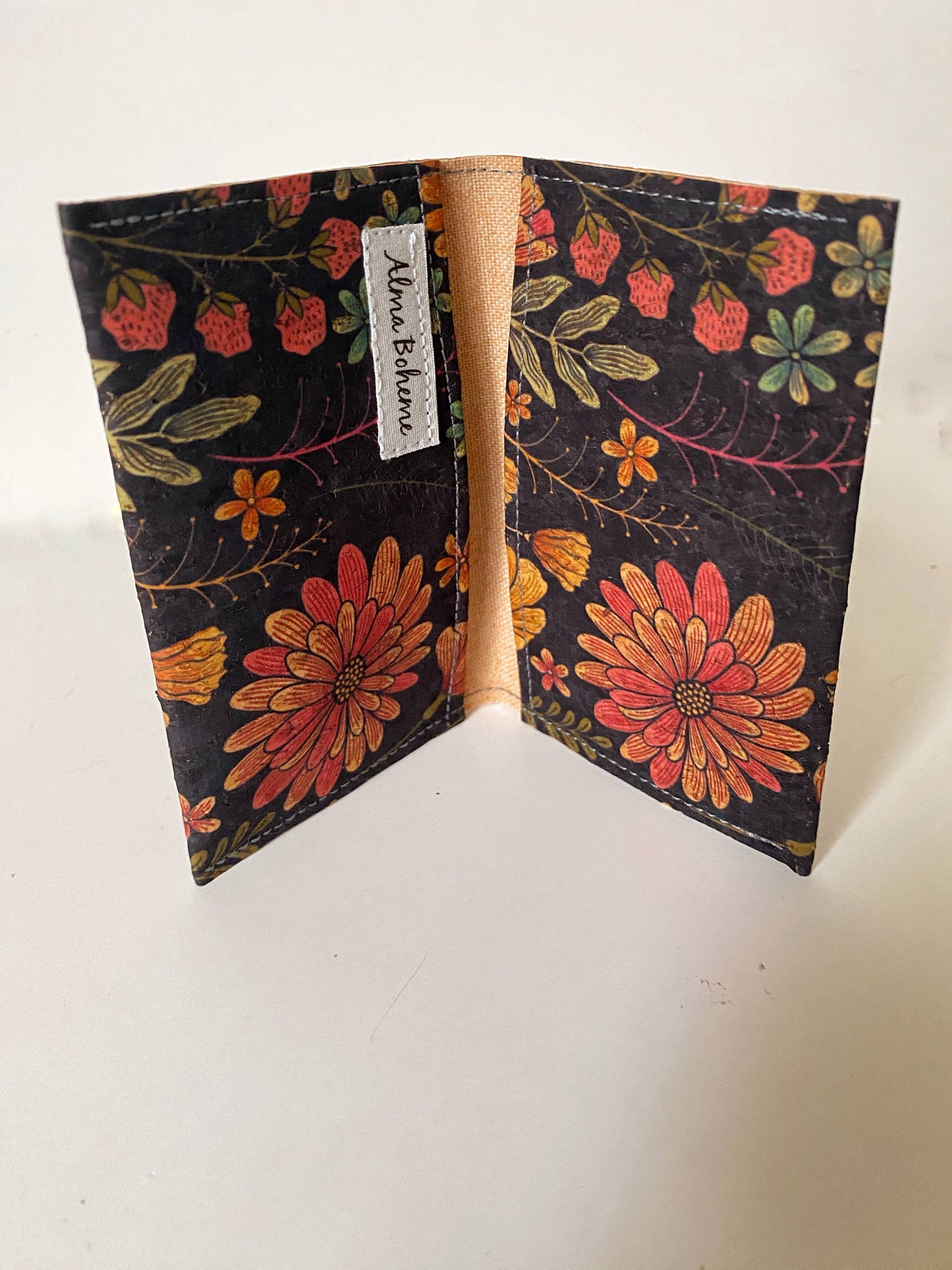 Cork Bifold Wallet / Card Holder - Nature prints: Peonies