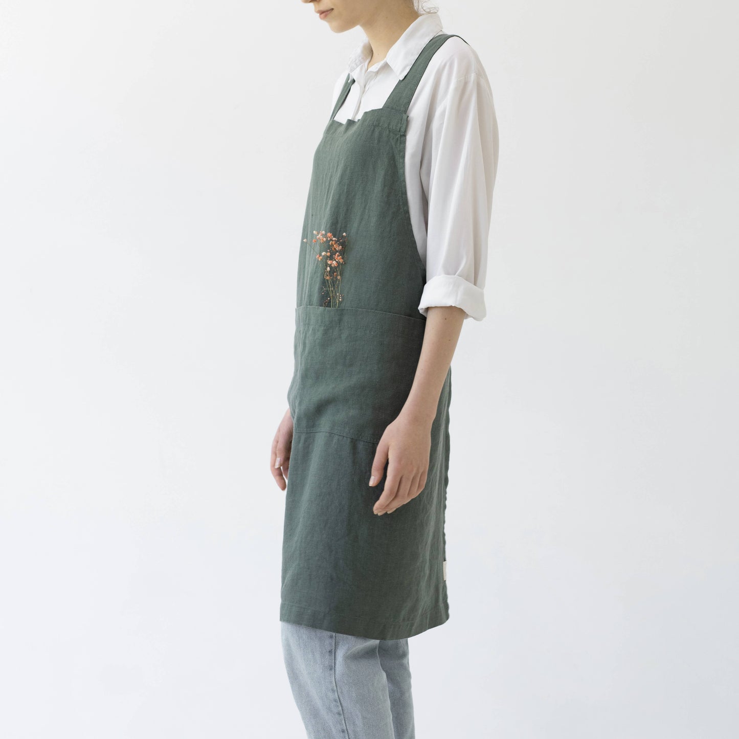 Forest Green Linen Crossback Apron