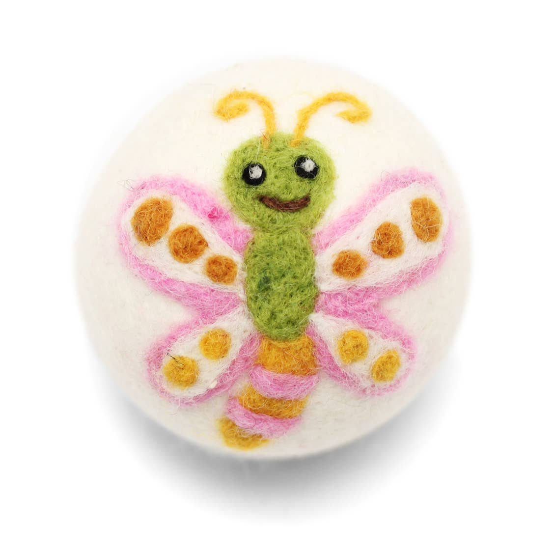 Bugs: (Butterfly's, Lady Bug) Wool Dryer Balls : Yellow/Pink Butterfly