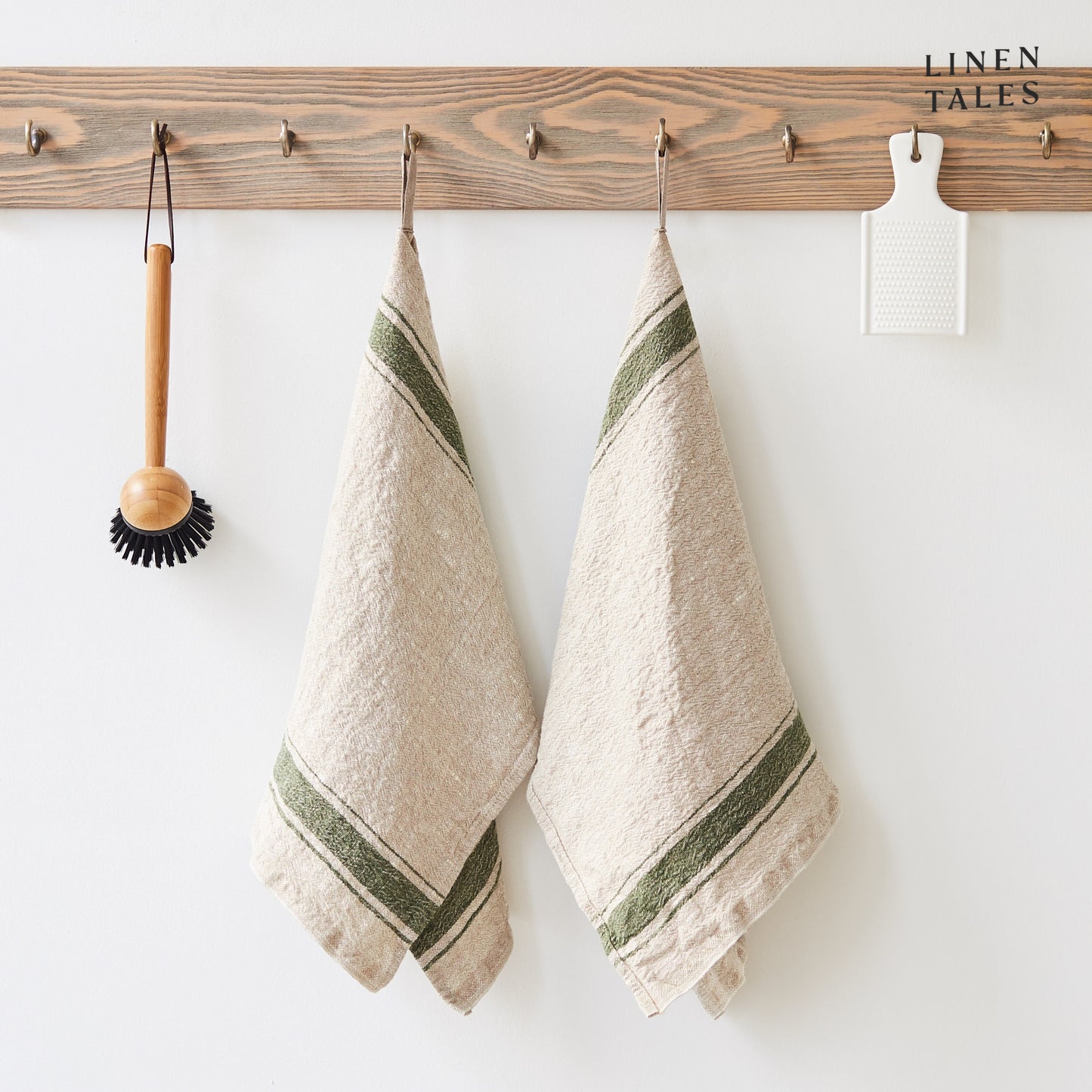 Green Stripe Vintage Linen Kitchen Towel - Linen Tales