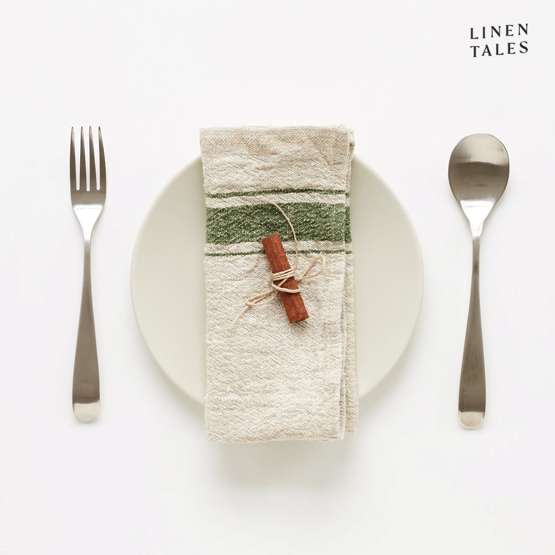 Green Stripe Linen Napkins - Linen Tales - Set of 2