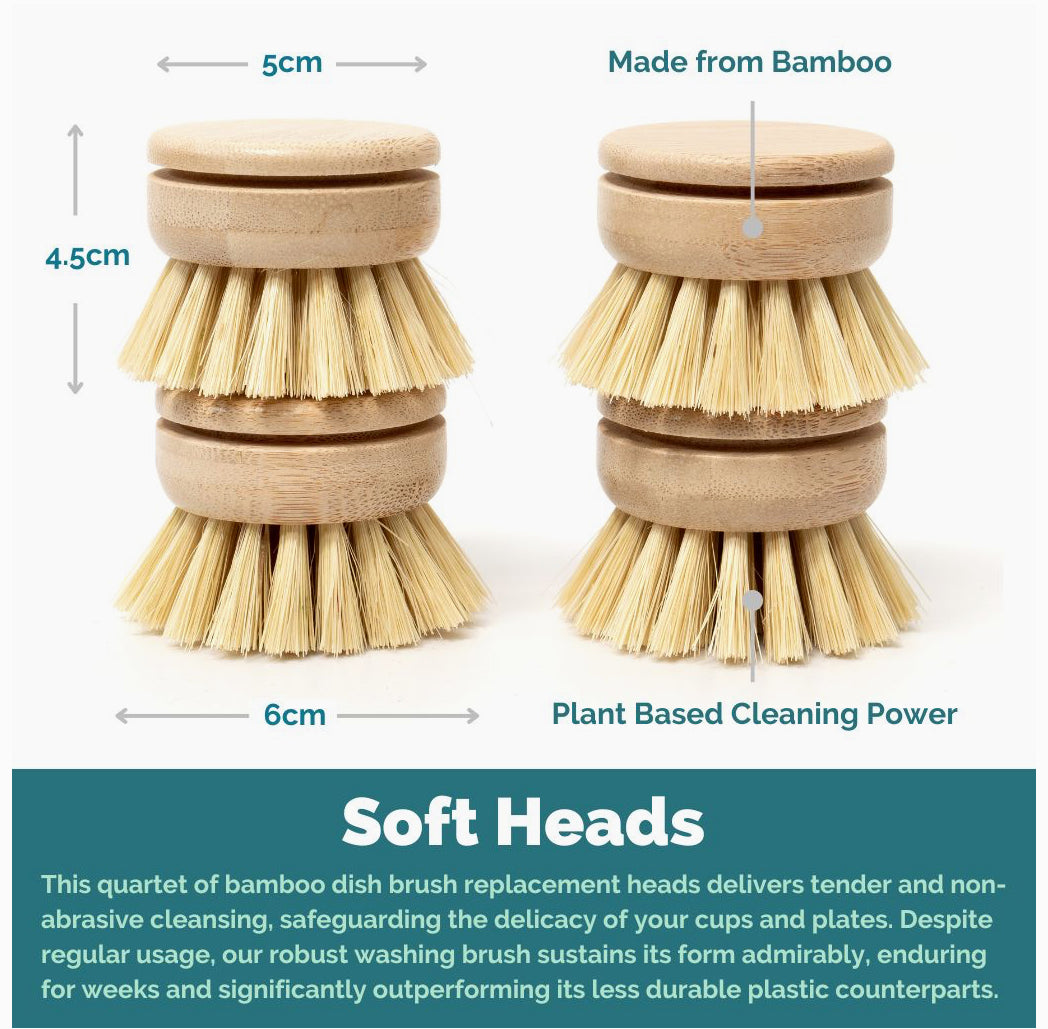 Replacement Dish Brush Heads | Eco Bamboo (Pack of 4)