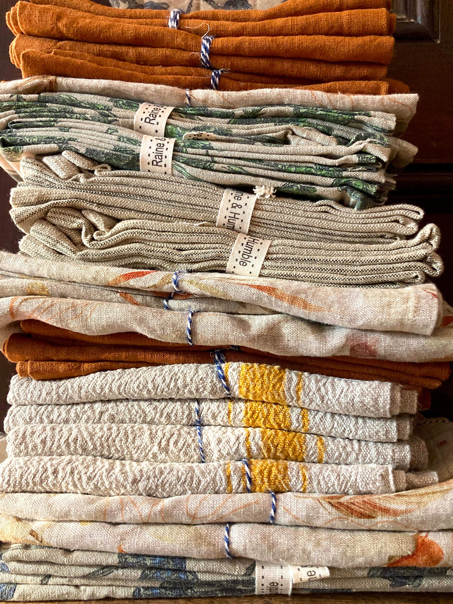 Leaves on Natural Linen Kitchen Towel - Linen Tales
