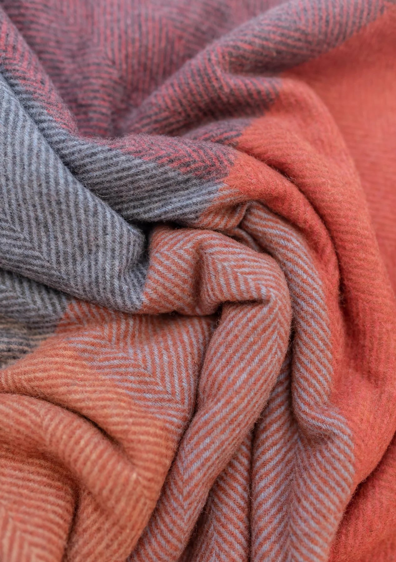 Recycled Wool Blanket Rust Herringbone Block