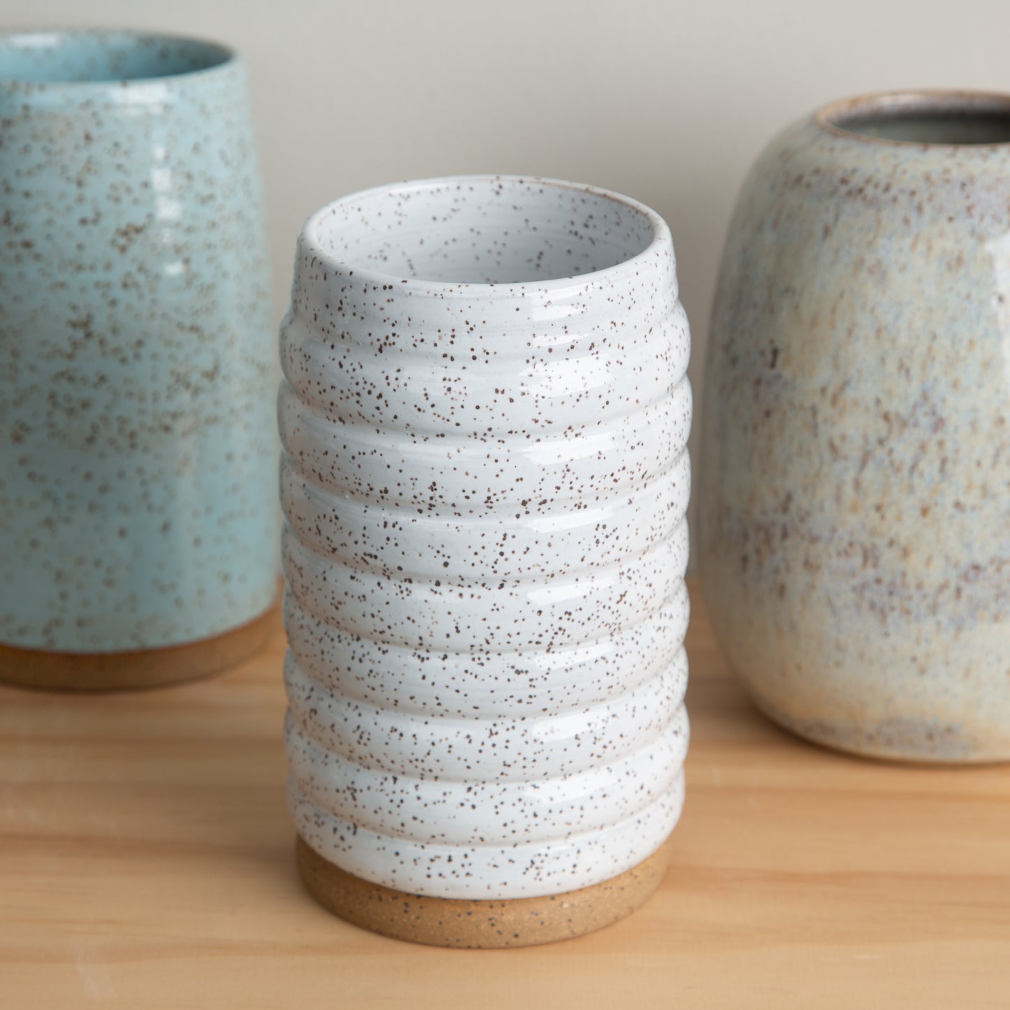 Handmade Textured Ceramic Vase in Speckled White