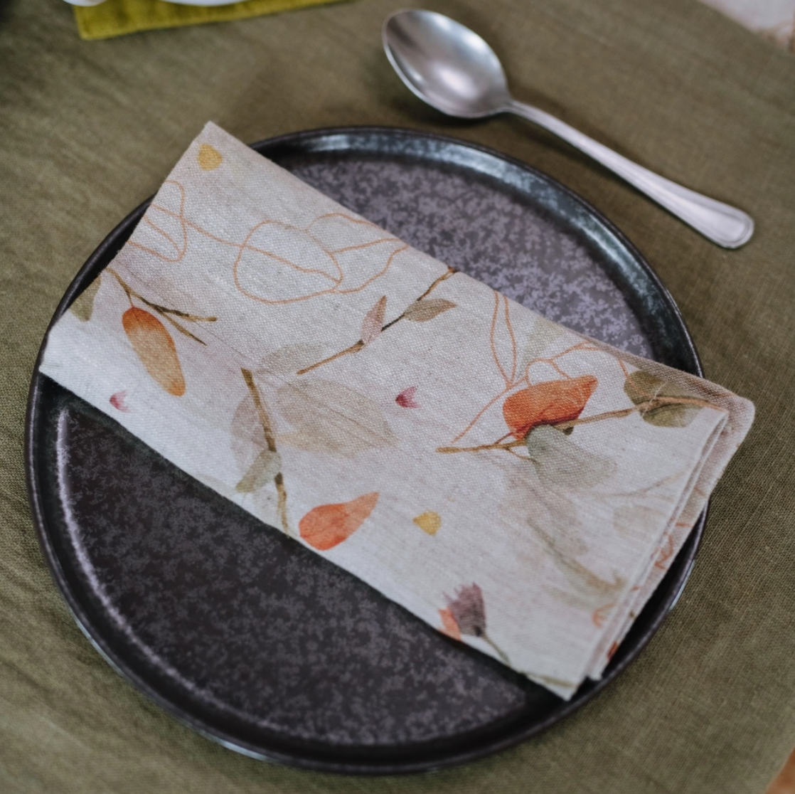 Leaves Natural Linen Napkins - Linen Tales - Set of 2
