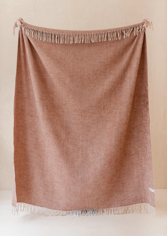 Recycled Wool Blanket in Rust Waffle