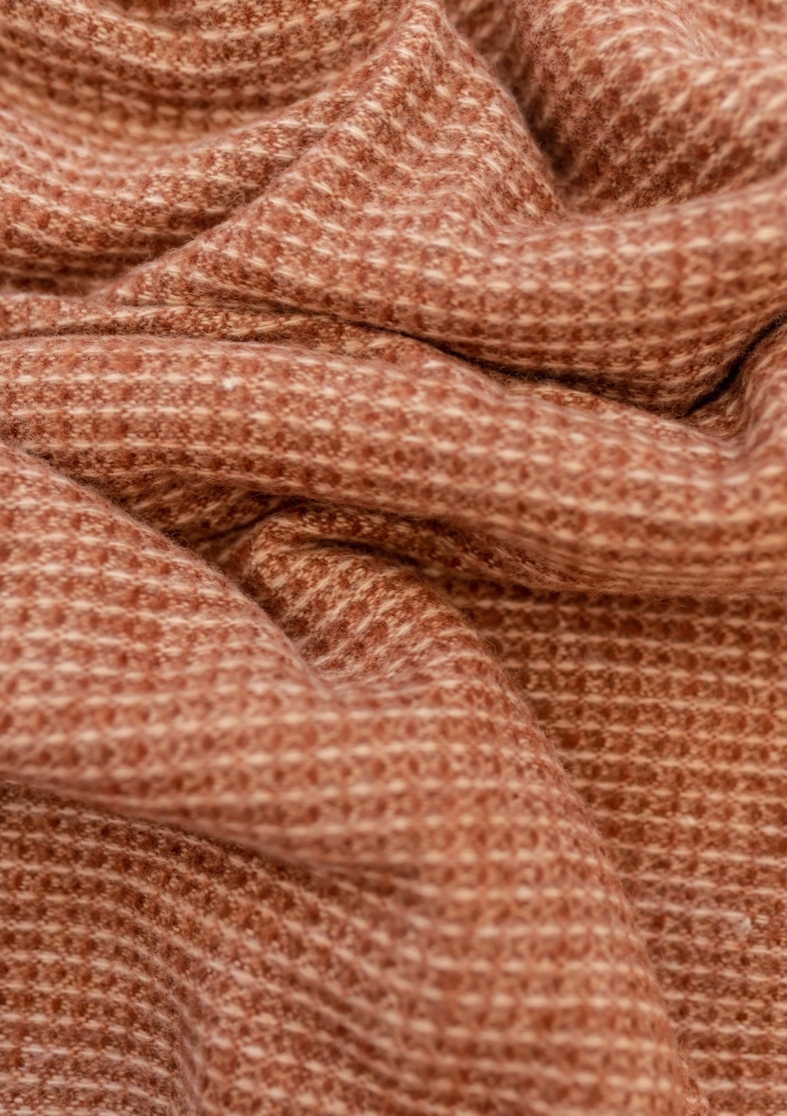 Recycled Wool Blanket in Rust Waffle