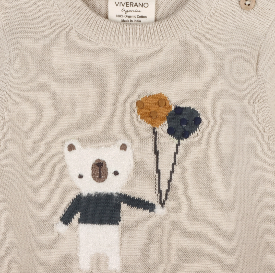 Balloon Bear Organic Jacquard Baby Sweater Knit Jumpsuit