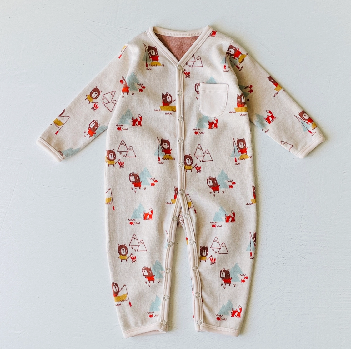 Bear & Fox Button Organic Jacquard Baby Jumpsuit
