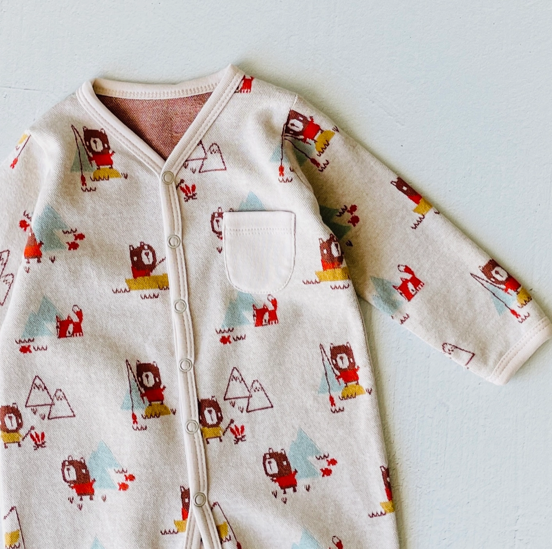 Bear & Fox Button Organic Jacquard Baby Jumpsuit