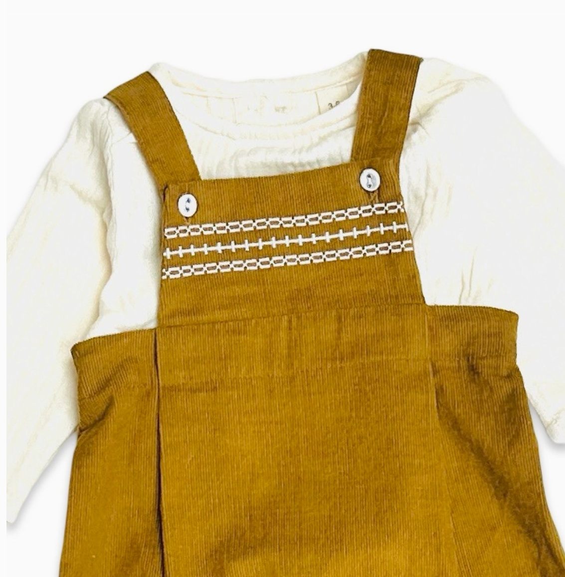 Organic Corduroy Baby Overall Set in Mustard Yellow with Muslin Shirt