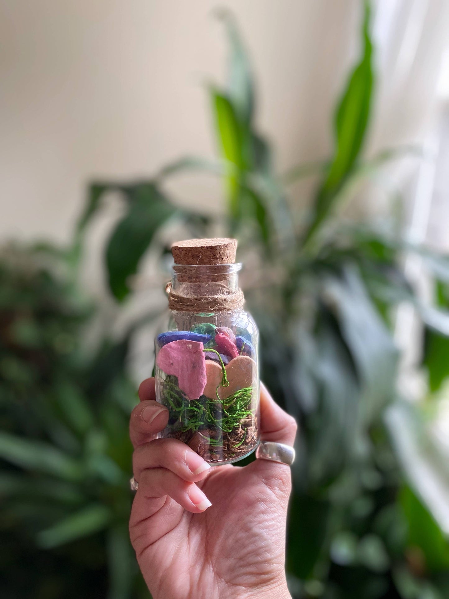 Wildflower Seed Paper Hearts in glass jar with cork lid