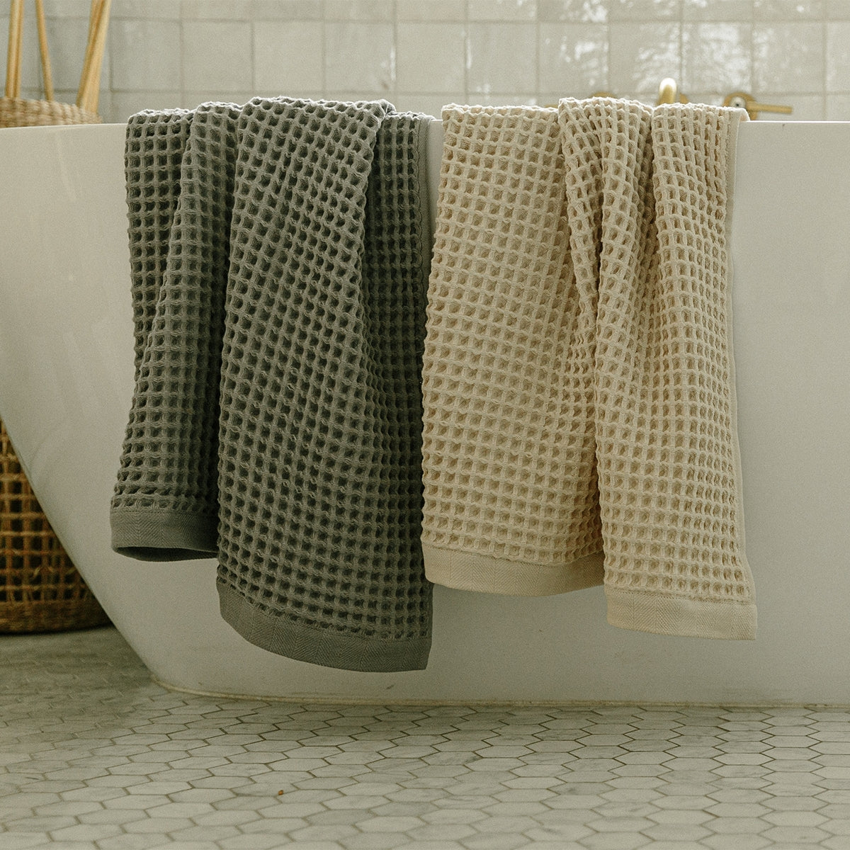 Organic Weightless Waffle Bath Towel in White
