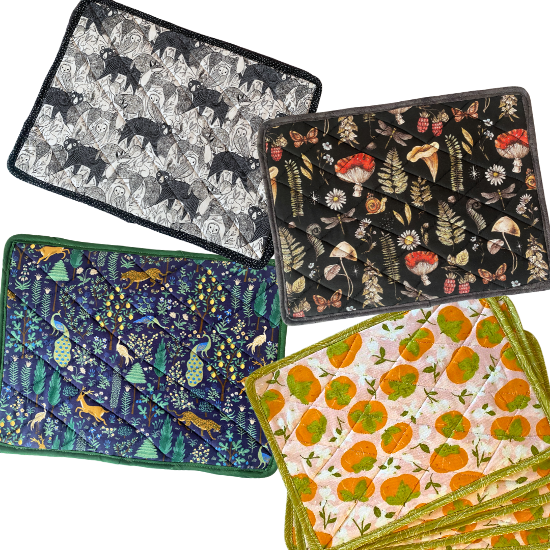 Cotton and Cork Fabric Placemat Quilted with Artisan Prints : Woodland Parade