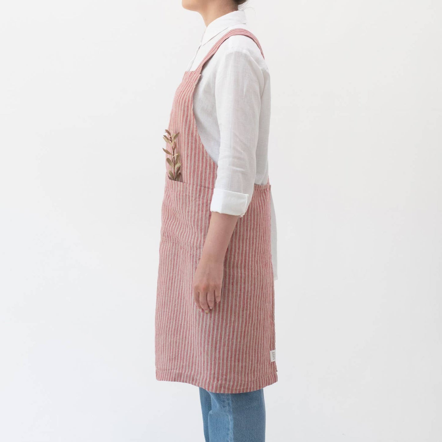 Red Natural Stripes Linen Crossback Apron
