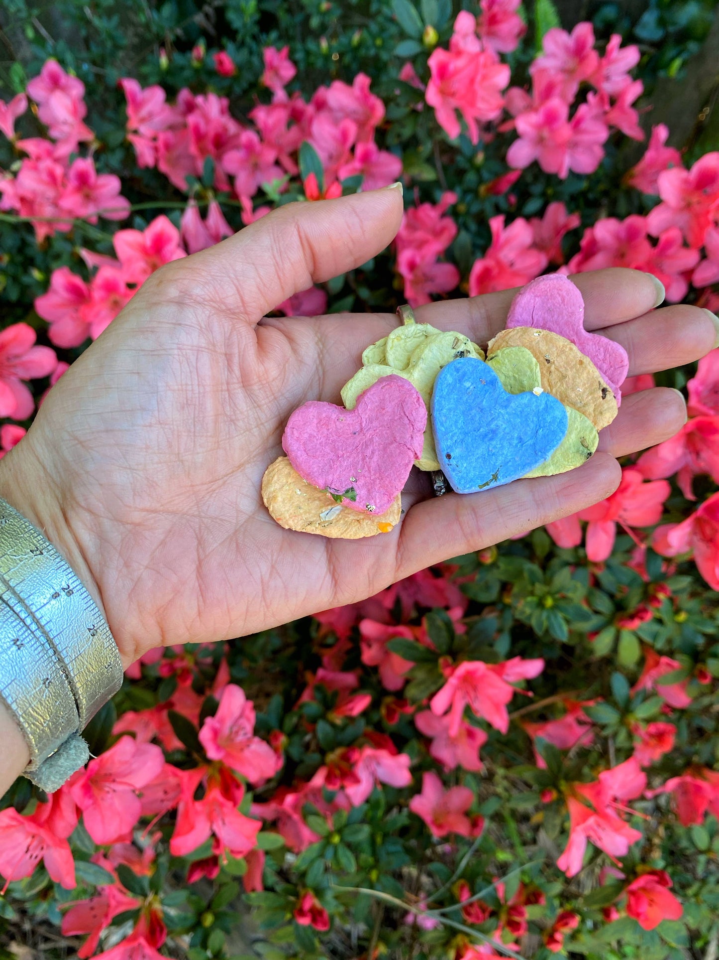 Wildflower Seed Paper Hearts in glass jar with cork lid