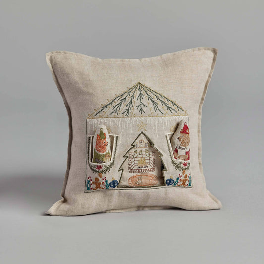 North Pole Santa's House Linen Pocket Pillow