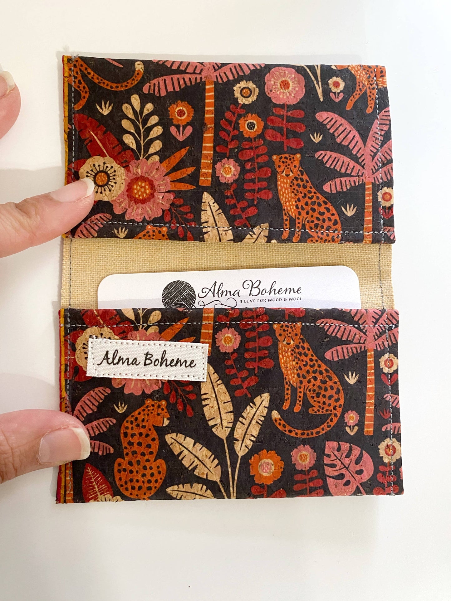 Cork Bifold Wallet / Card Holder - Nature prints: Orchids