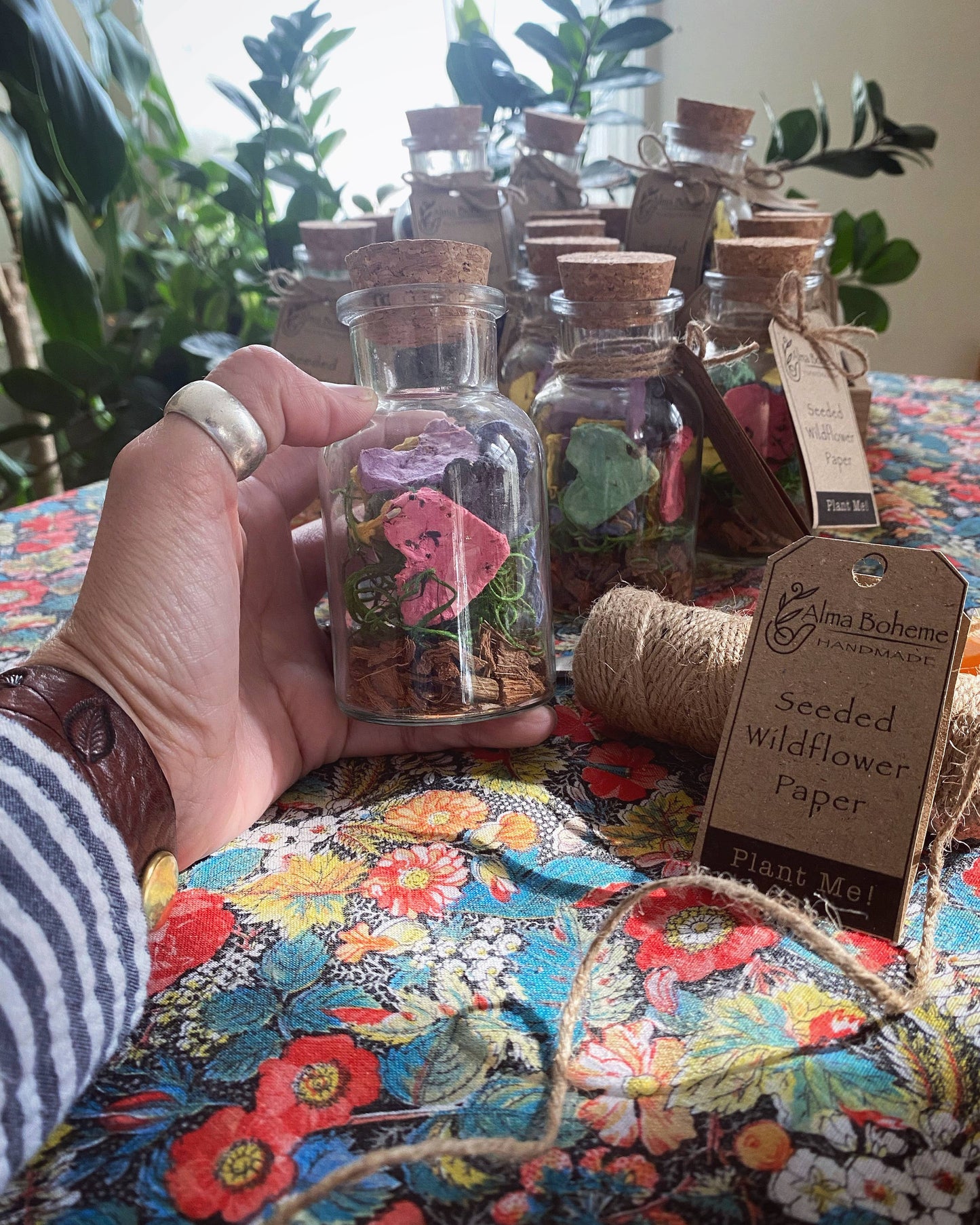 Wildflower Seed Paper Hearts in glass jar with cork lid