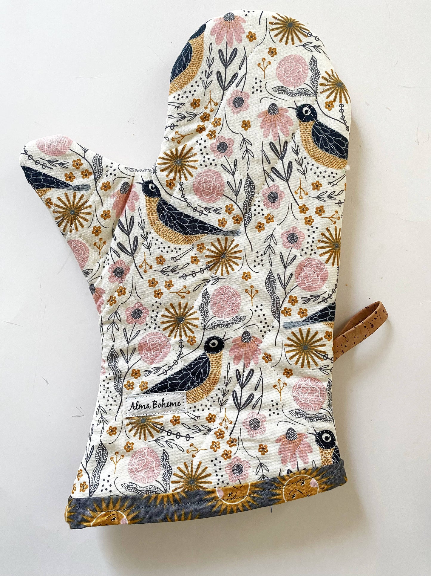 Cork and Cotton Oven Mitt: Songbird