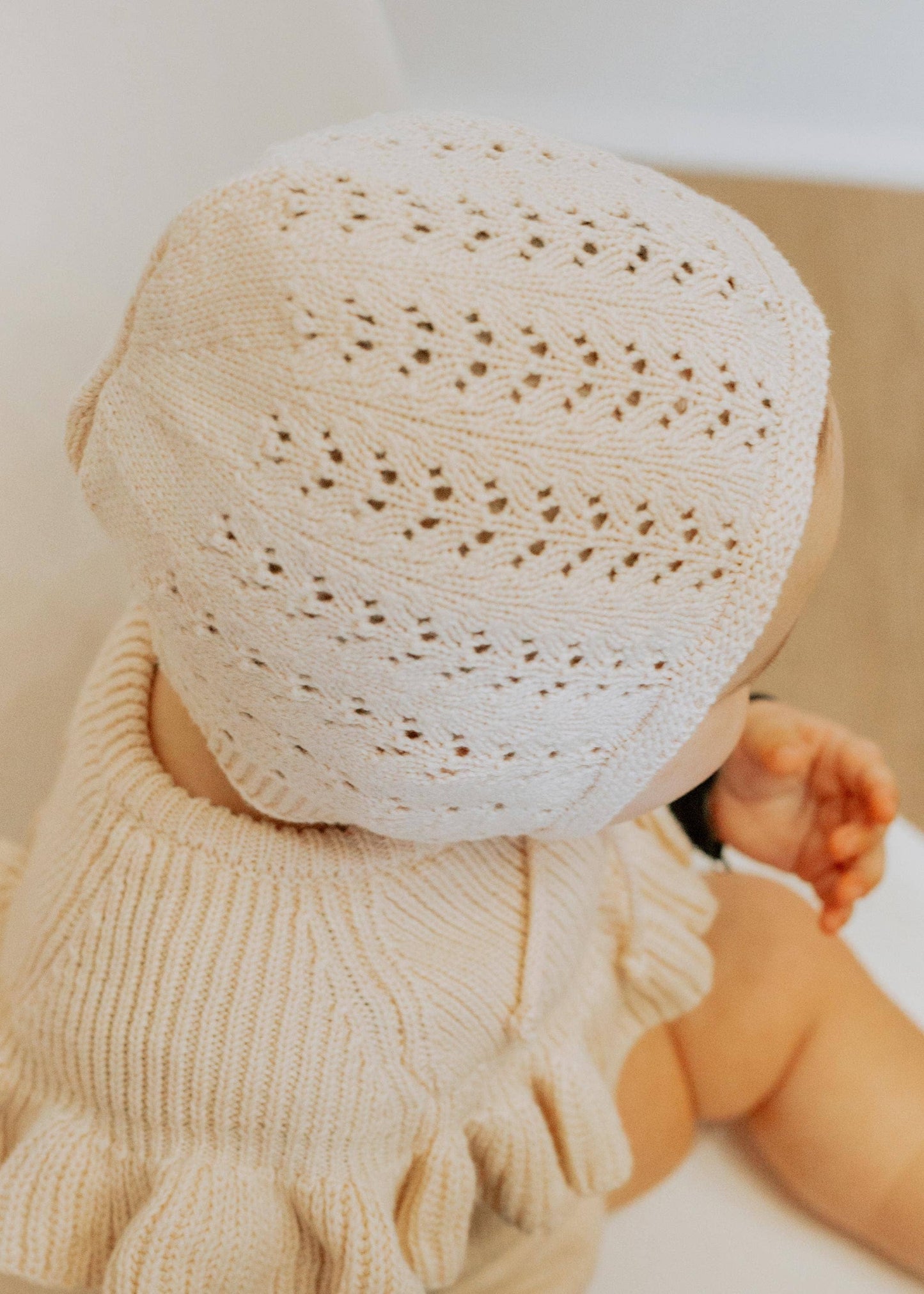 6-12m Baby Knit Bonnet Cotton lace Hat| Jamie: DustyPink