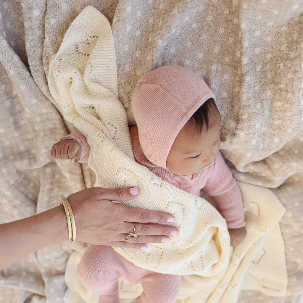 Cream Heart 100% Luxury Cotton Baby Blanket
