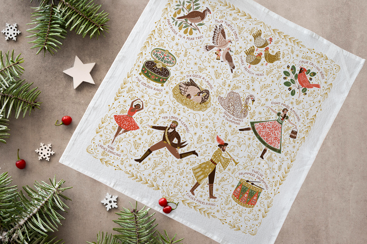 12 Days of Christmas Tea Towel