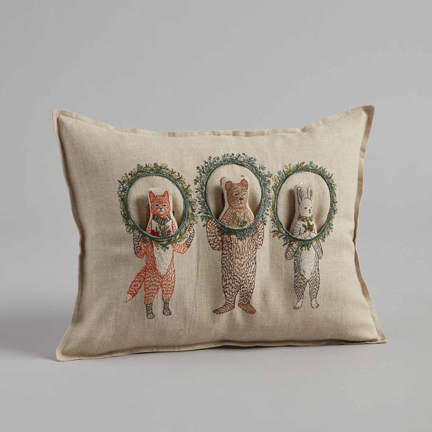 Christmas Wreath Trio Linen Pocket Pillow