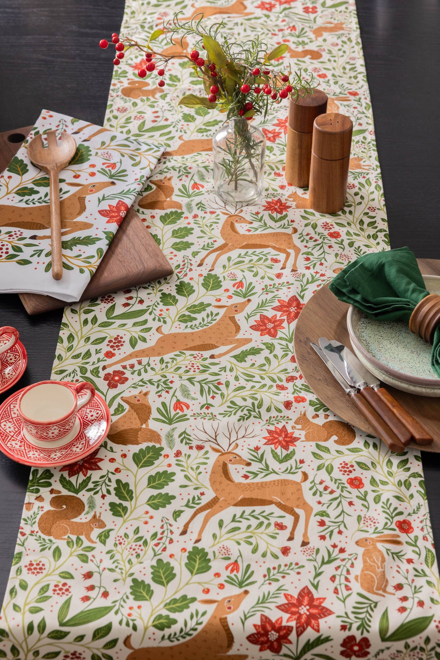 Christmas Forest Table Runner – Woodland Holiday, Ivory