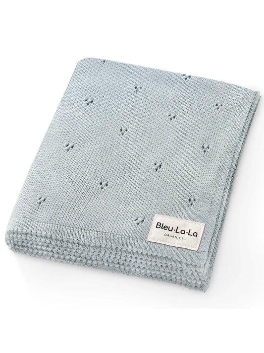 Powder Blue Pointelle Organic Cotton Baby Blanket